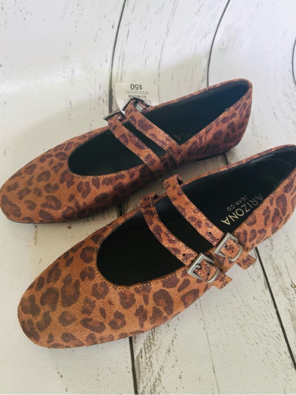Arizona Mary Jane Leopard Print Double-Strap Flats Sz 6.5 M